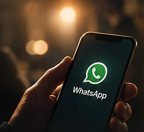 Mano sosteniendo un teléfono con WhatsApp abierto